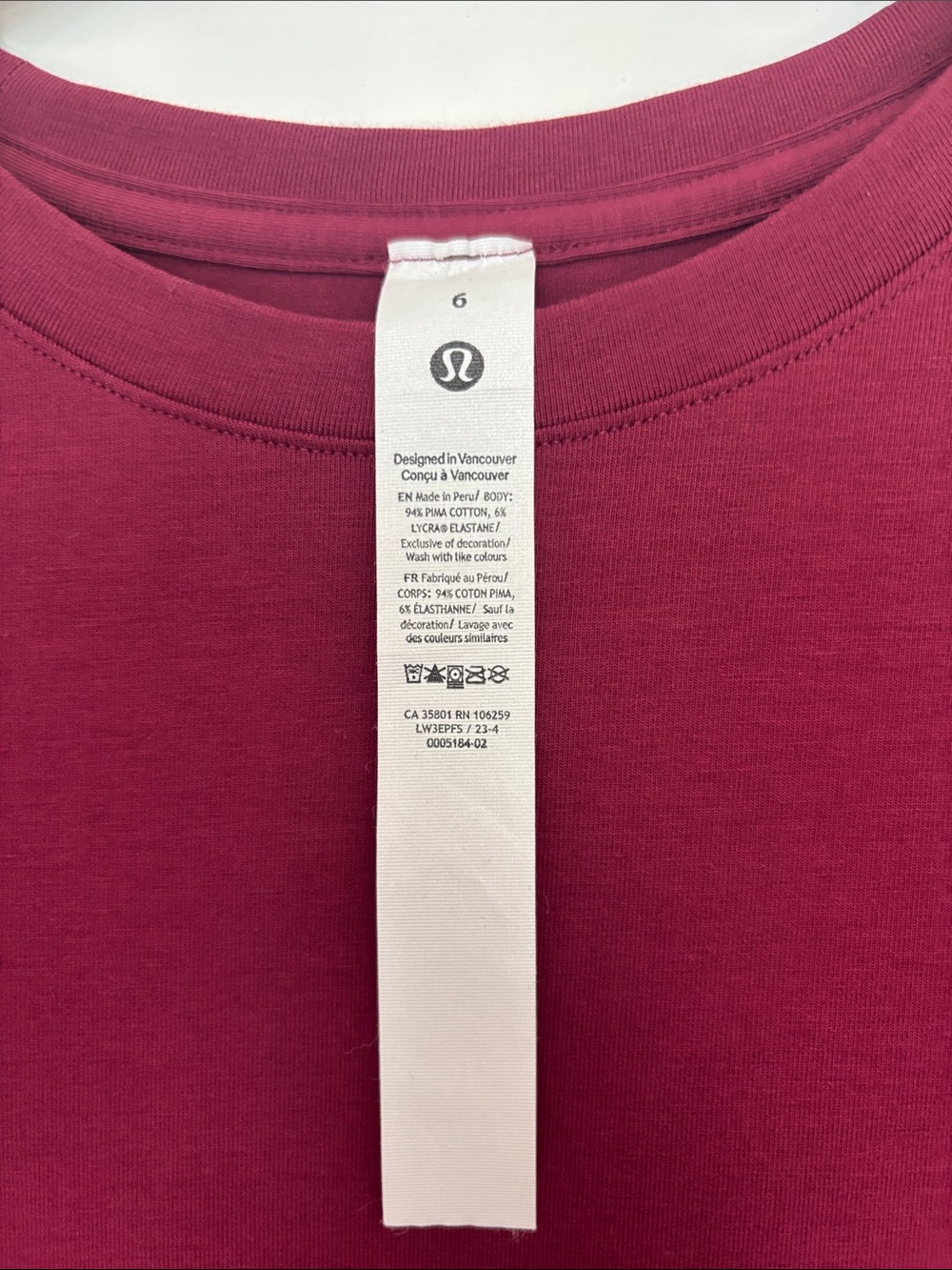 Lululemon Love Crew Tee, Ripened Raspberry, size 6 - Picture 3 of 3